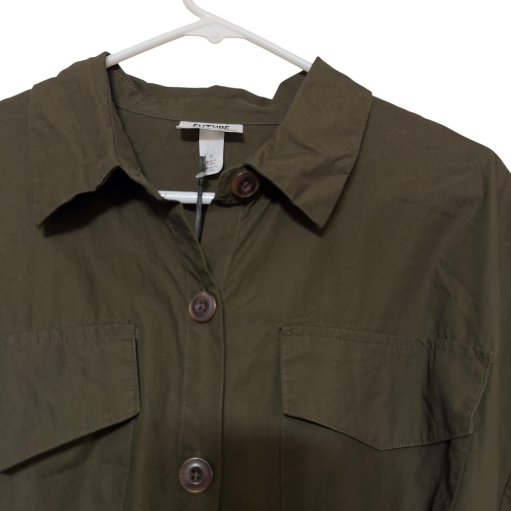 Tie-Waist Midi Shirt Dress in Olive Green - Picture 5 of 7